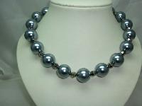 1950s Style Chunky Grey Glass Faux Pearl Bead Necklace 