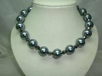 1950s Style Chunky Grey Glass Faux Pearl Bead Necklace 