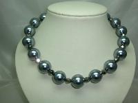 1950s Style Chunky Grey Glass Faux Pearl Bead Necklace 