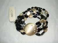 Quality Signed Monet Five Row Black and Gold Bead Diamante Bracelet 