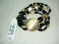 Quality Signed Monet Five Row Black and Gold Bead Diamante Bracelet 