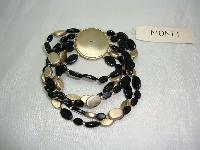 Quality Signed Monet Five Row Black and Gold Bead Diamante Bracelet 