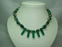 Vintage 50s AB Green Glass Bead & Diamante Necklace WOW