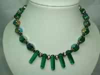 Vintage 50s AB Green Glass Bead & Diamante Necklace WOW