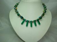 Vintage 50s AB Green Glass Bead & Diamante Necklace WOW