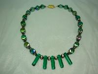 Vintage 50s AB Green Glass Bead & Diamante Necklace WOW