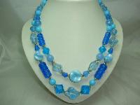 Vintage 50s 2 Row Shades of Blue Lucite Bead Necklace 