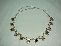 1950s Fancy Silver Filigree Link Tigers Eye Necklace 