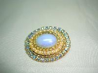 Vintage 50s Blue Glass & AB Diamante Pearl Oval Brooch