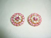 Vintage 50s Fab Pink Diamante Flower Clip On Earrings