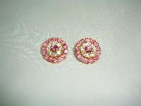 Vintage 50s Fab Pink Diamante Flower Clip On Earrings