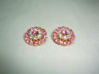 Vintage 50s Fab Pink Diamante Flower Clip On Earrings