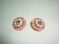 Vintage 50s Fab Pink Diamante Flower Clip On Earrings