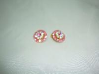 Vintage 50s Fab Pink Diamante Flower Clip On Earrings