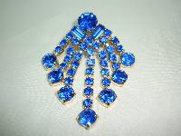 Vintage 50s Vibrant Blue Diamante Cascade Drop Brooch
