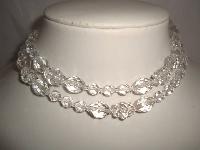 Vintage 50s Long Sparkling Crystal Glass Bead Necklace 