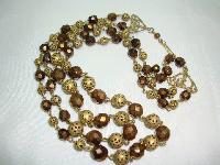 1950s 2 Row Gold Glass & Filigree Gold Bead Necklace 