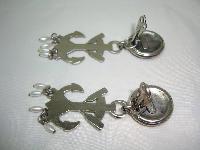 1980s Nautical Anchor Enamel Silver Clip On Earrings 
