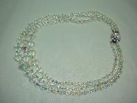 1950s 3 Row Crystal Glass Bi Conical Bead Necklace Diamante Clasp Wow!