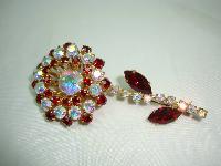 Vintage 50s Stunning Quality Red & AB Diamante Flower Brooch 