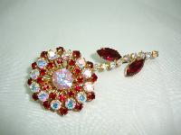 Vintage 50s Stunning Quality Red & AB Diamante Flower Brooch 