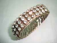 Vintage 50s Sparkling Wide 3 Row Expandable Diamante Goldtone Bracelet