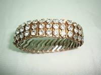 Vintage 50s Sparkling Wide 3 Row Expandable Diamante Goldtone Bracelet