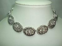 1960s Fab Silver Sparkle Textured Flower Link Necklace