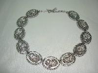1960s Fab Silver Sparkle Textured Flower Link Necklace