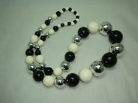 1970s Style Chunky Black Silver Cream Bead Necklace WOW
