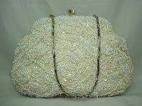 Vintage 50s Lovely Cream Sequin & Bead Evening Handbag 