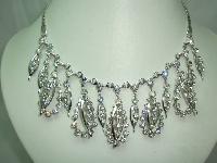 Vintage 50s Glam Diamante Dangle Drop Silver Necklace 