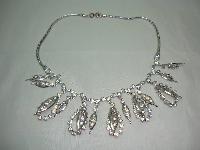 Vintage 50s Glam Diamante Dangle Drop Silver Necklace 