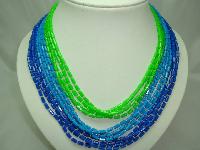 1950s Fab 12 Row Blue & Green Graduating Bead Necklace