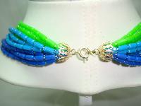 1950s Fab 12 Row Blue & Green Graduating Bead Necklace