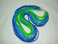 1950s Fab 12 Row Blue & Green Graduating Bead Necklace
