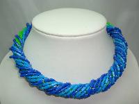 1950s Fab 12 Row Blue & Green Graduating Bead Necklace