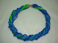 1950s Fab 12 Row Blue & Green Graduating Bead Necklace