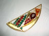 Vintage 80s Abstract Multicoloured Diamante Gold Brooch