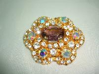 1950s AMAZING AB & Purple Diamante Flower Shaped Brooch