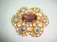 1950s AMAZING AB & Purple Diamante Flower Shaped Brooch