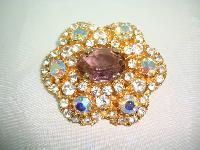 1950s AMAZING AB & Purple Diamante Flower Shaped Brooch