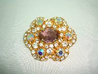 1950s AMAZING AB & Purple Diamante Flower Shaped Brooch
