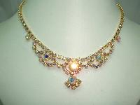Vintage 50s Sparkling AB Rhinestone Diamante Cascade Drop Necklace