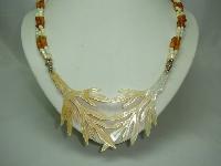 Art Deco Unusual Mother of Pearl Entwined Leaf and Amber Bead Necklace