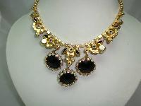 50s Spectacular AB Diamante Black Glass Stone Drop Elaborate Necklace