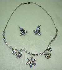 30s AB Rainbow Crystal Diamante Flower Drop Necklace and Earrings Set