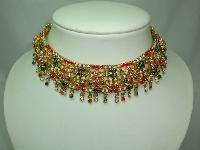 Fabulous Wide Multicoloured Diamante Eastern Choker Gold Necklace Wow!