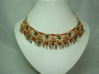 Fabulous Wide Multicoloured Diamante Eastern Choker Gold Necklace Wow!