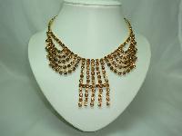 1950s Glamorous Amber Citrine Diamante Cascade Tassel Drop Necklace